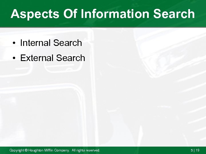 Aspects Of Information Search • Internal Search • External Search Copyright © Houghton Mifflin