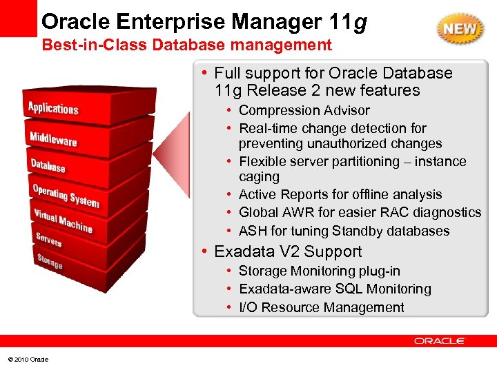 Oracle Enterprise Manager 11 g Best-in-Class Database management • Full support for Oracle Database