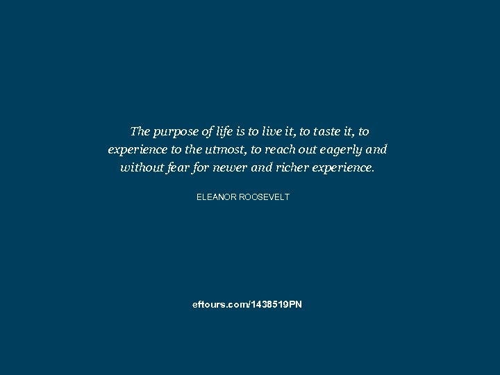 The purpose of life is to live it, to taste it, to experience to