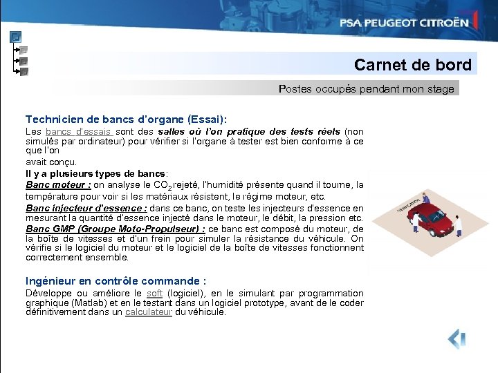 Carnet de bord Postes occupés pendant mon stage Technicien de bancs d’organe (Essai): Les