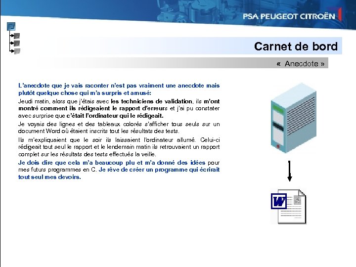 Carnet de bord « Anecdote » L’anecdote que je vais raconter n’est pas vraiment
