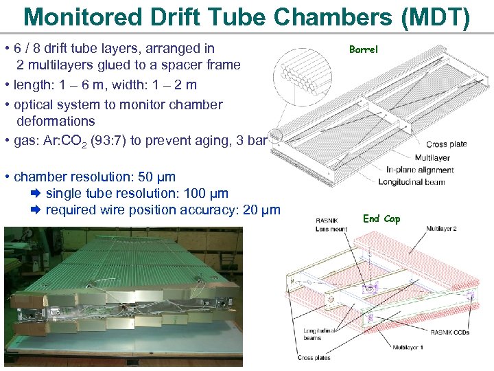 Monitored Drift Tube Chambers (MDT) • 6 / 8 drift tube layers, arranged in