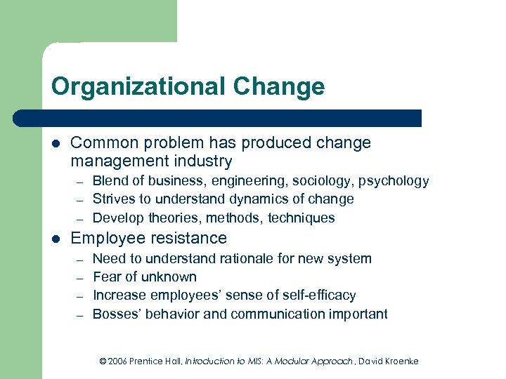 Organizational Change l Common problem has produced change management industry – – – l