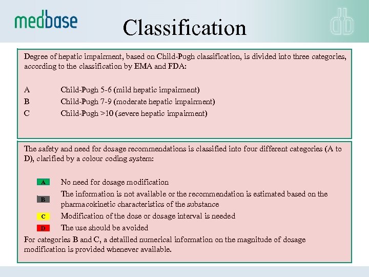 Classification Degree of hepatic impairment, based on Child-Pugh classification, is divided into three categories,