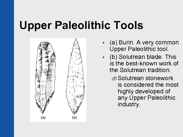 Upper Paleolithic Tools • • (a) Burin. A very common Upper Paleolithic tool. (b)