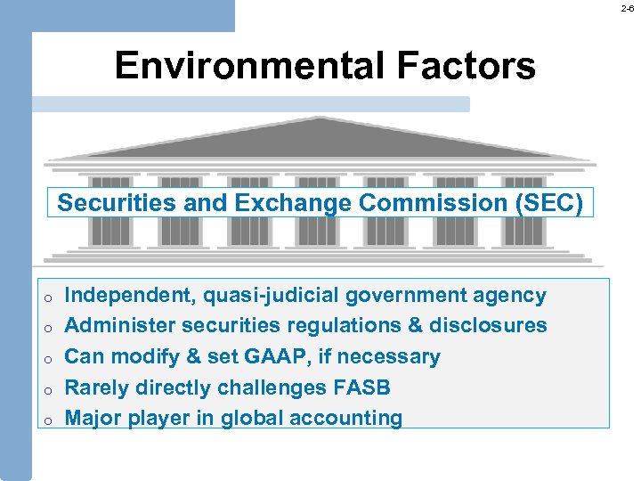 2 -6 Environmental Factors Securities and Exchange Commission (SEC) o o o Independent, quasi-judicial