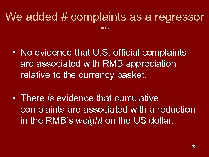 We added # complaints as a regressor (Table 19) • No evidence that U.
