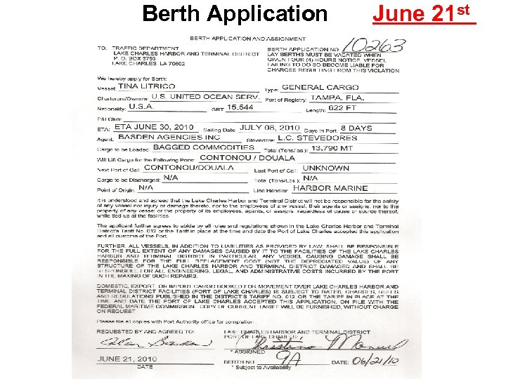 Berth Application June 21 st 