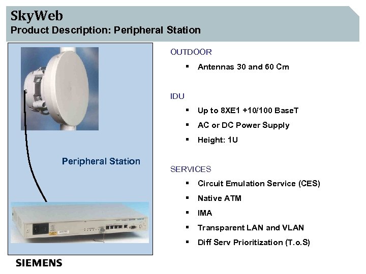 Sky. Web Product Description: Peripheral Station OUTDOOR § Antennas 30 and 60 Cm IDU