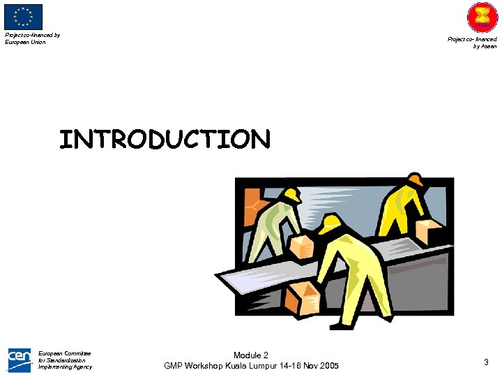 Project co-financed by European Union Project co- financed by Asean INTRODUCTION European Committee for