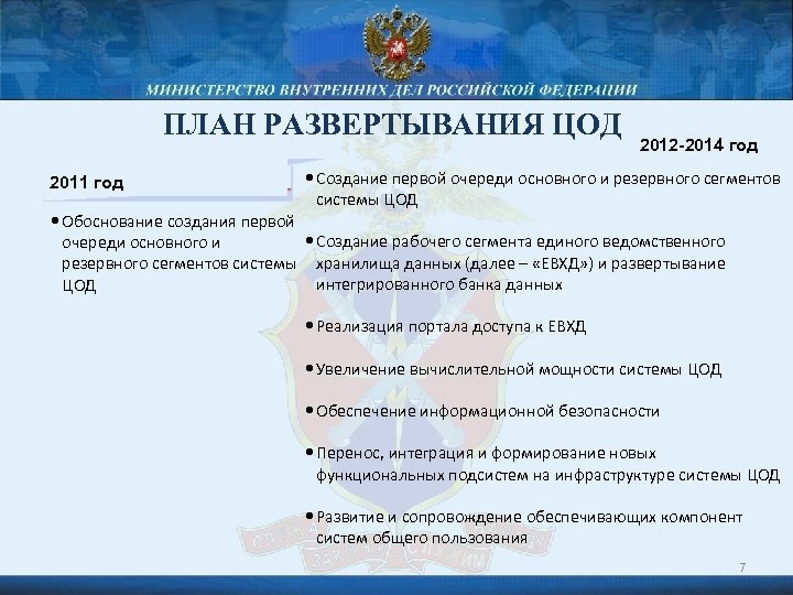 ПЛАН РАЗВЕРТЫВАНИЯ ЦОД 2011 год • Обоснование создания первой очереди основного и резервного сегментов