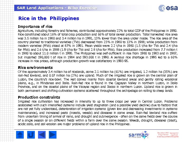 SAR Land Applications - Bilko Exercise Rice in the Philippines Importance of rice Agriculture,