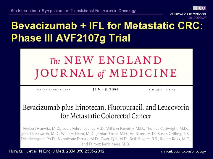 6 th International Symposium on Translational Research in Oncology Bevacizumab + IFL for Metastatic