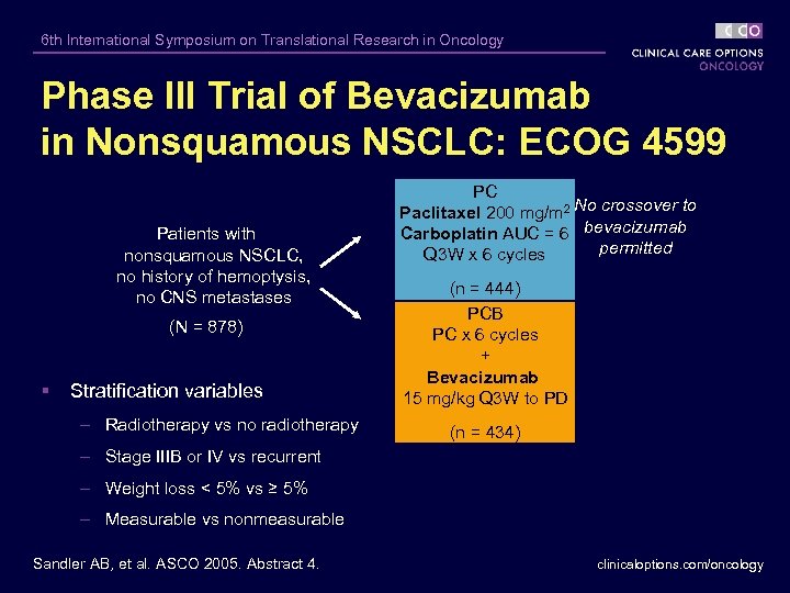 6 th International Symposium on Translational Research in Oncology Phase III Trial of Bevacizumab