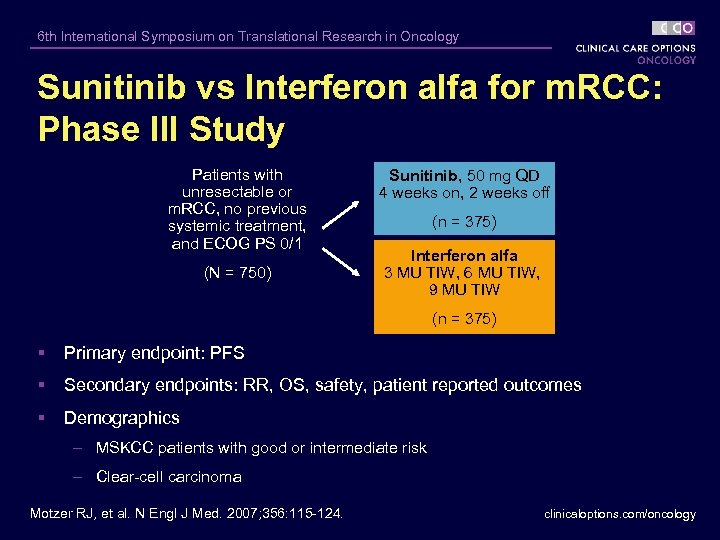 6 th International Symposium on Translational Research in Oncology Sunitinib vs Interferon alfa for