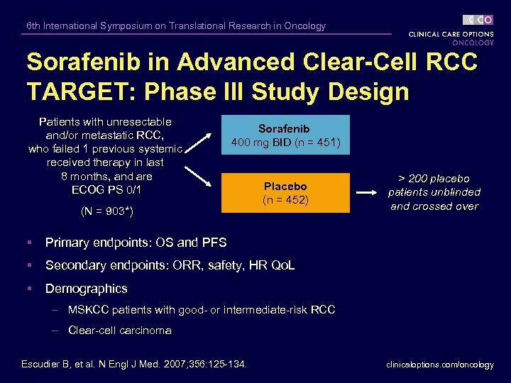 6 th International Symposium on Translational Research in Oncology Sorafenib in Advanced Clear-Cell RCC