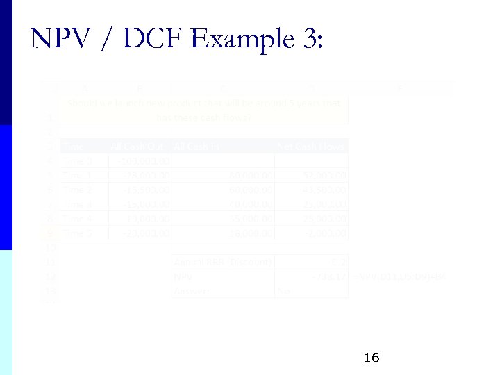 NPV / DCF Example 3: 16 