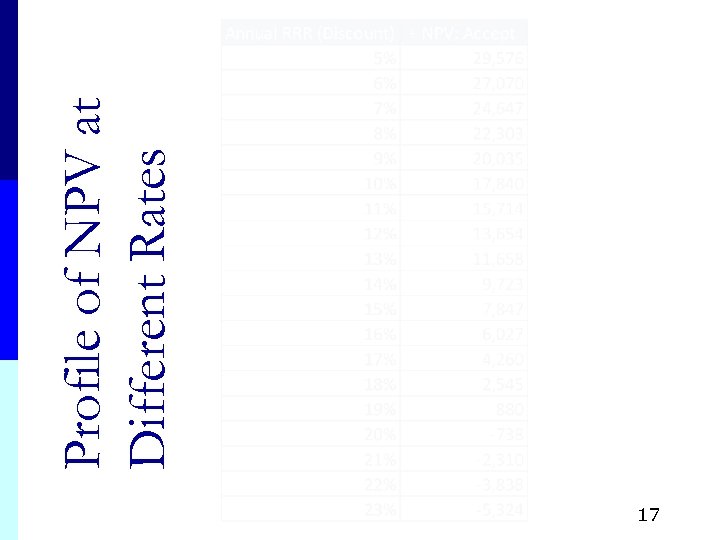17 Profile of NPV at Different Rates 