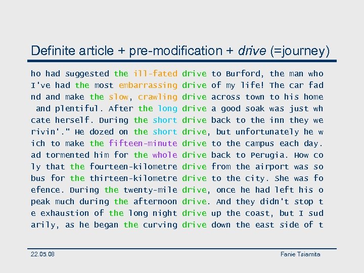 Definite article + pre-modification + drive (=journey) ho had suggested the ill-fated I've had