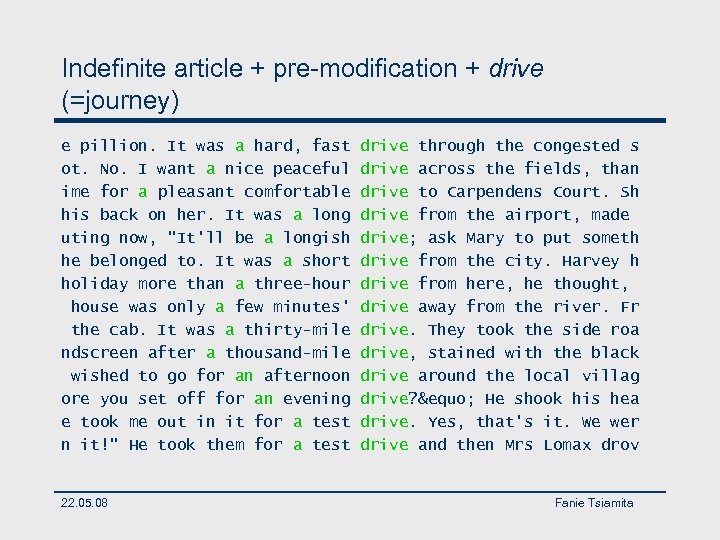 Indefinite article + pre-modification + drive (=journey) e pillion. It was a hard, fast