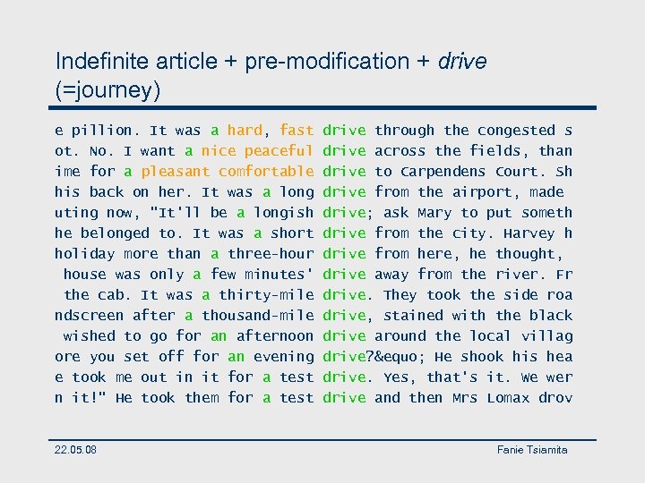 Indefinite article + pre-modification + drive (=journey) e pillion. It was a hard, fast