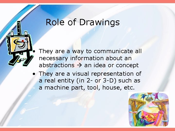 Role of Drawings • They are a way to communicate all necessary information about