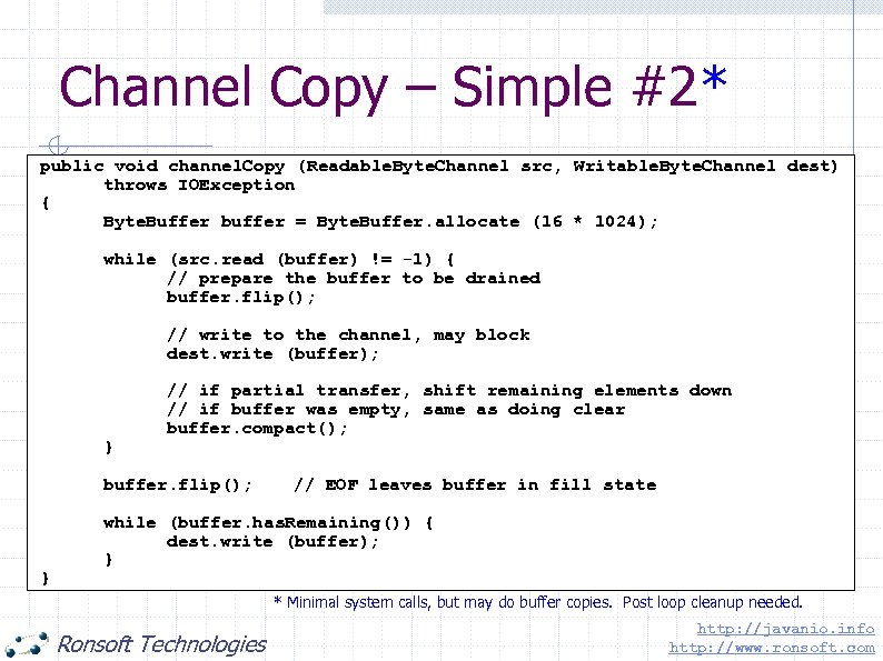 Channel Copy – Simple #2* public void channel. Copy (Readable. Byte. Channel src, Writable.