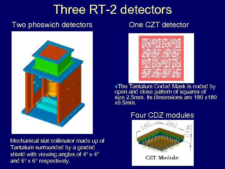 Three RT-2 detectors Two phoswich detectors One CZT detector n. The Tantalum Coded Mask