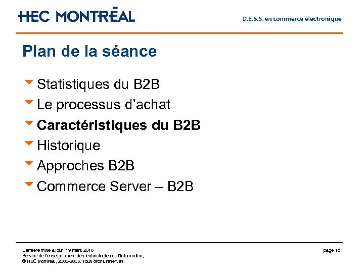 Plan de la séance u. Statistiques du B 2 B u. Le processus d’achat