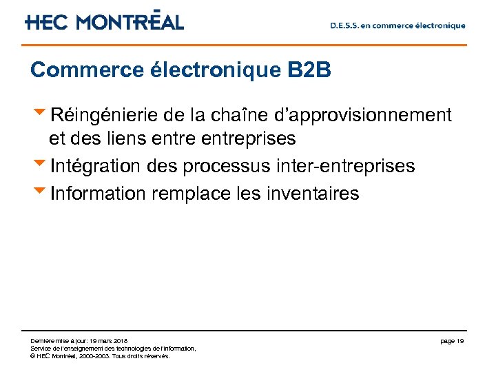 Commerce électronique B 2 B u. Réingénierie de la chaîne d’approvisionnement et des liens