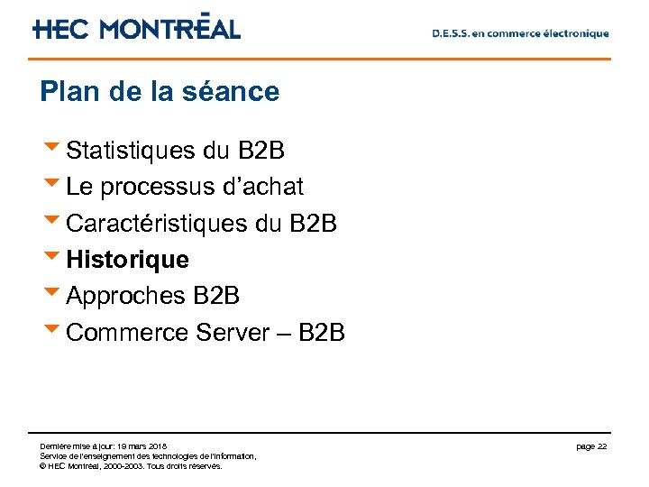 Plan de la séance u. Statistiques du B 2 B u. Le processus d’achat