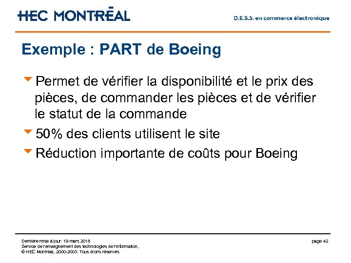 Exemple : PART de Boeing u. Permet de vérifier la disponibilité et le prix