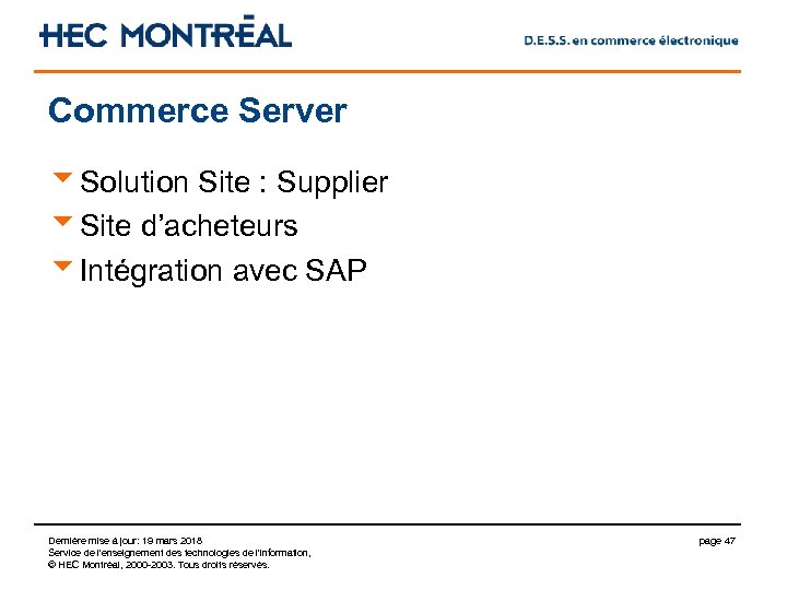 Commerce Server u. Solution Site : Supplier u. Site d’acheteurs u. Intégration avec SAP