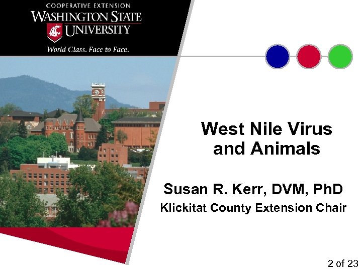West Nile Virus and Animals Susan R. Kerr, DVM, Ph. D Klickitat County Extension