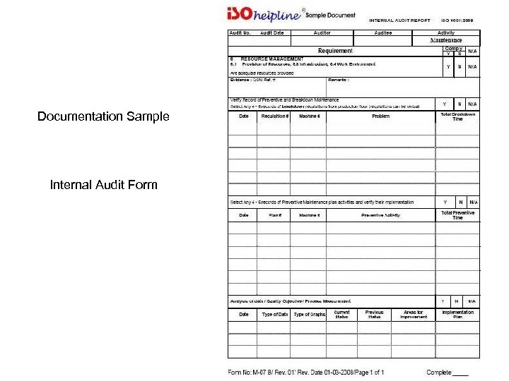 Documentation Sample Internal Audit Form 