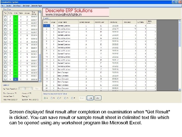 Screen displayed final result after completion on examination when 