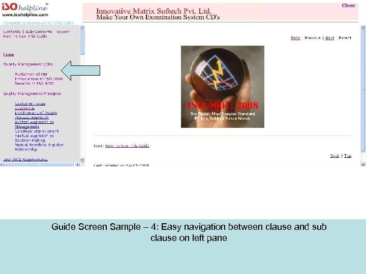 Guide Screen Sample – 4: Easy navigation between clause and sub clause on left