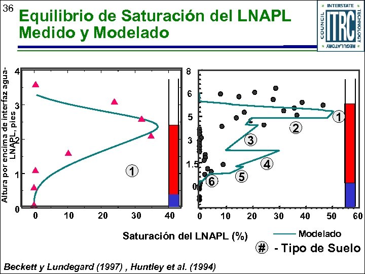 36 Equilibrio de Saturación del LNAPL Medido y Modelado 8 Altura por encima de