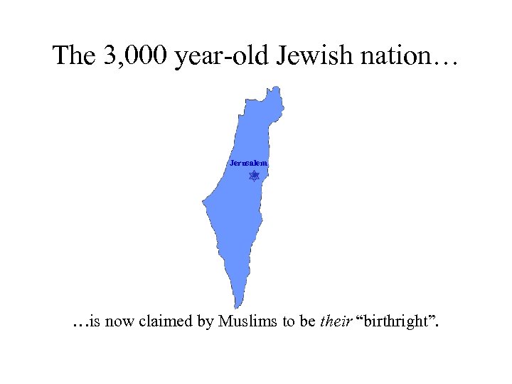 The 3, 000 year-old Jewish nation… Jerusalem …is now claimed by Muslims to be