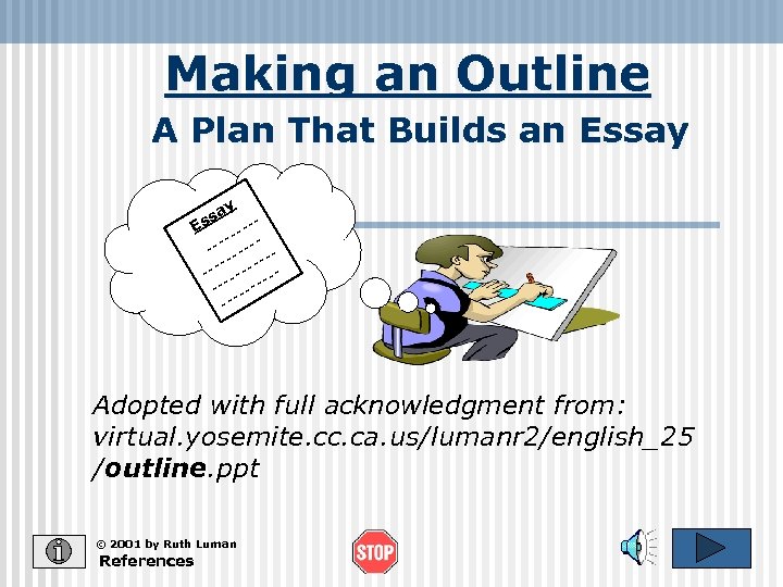 Making an Outline A Plan That Builds an Essay y sa -Es --- ----