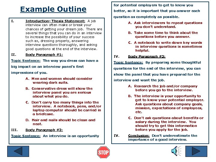 Example Outline for potential employers to get to know you better, so it is