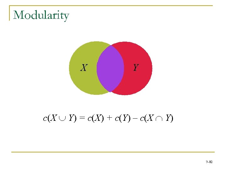 Modularity X Y c(X È Y) = c(X) + c(Y) – c(X Ç Y)
