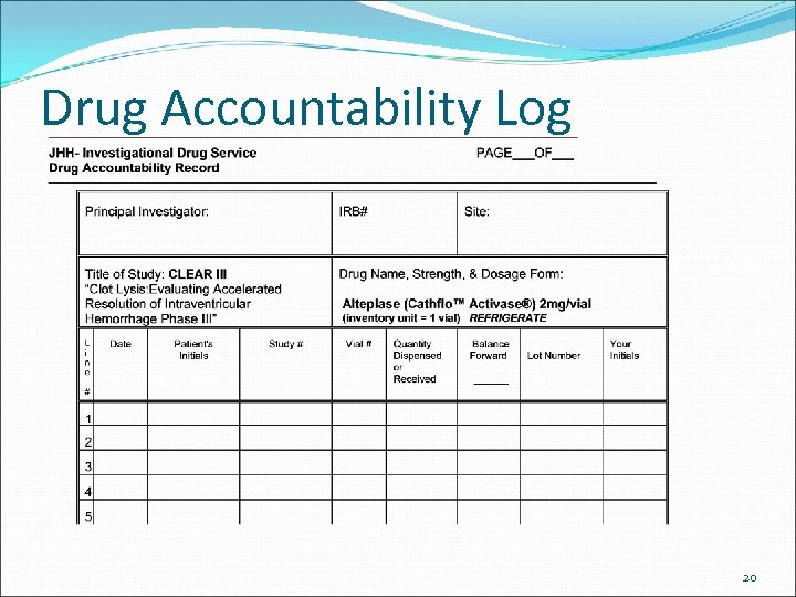 Drug Accountability Log 20 