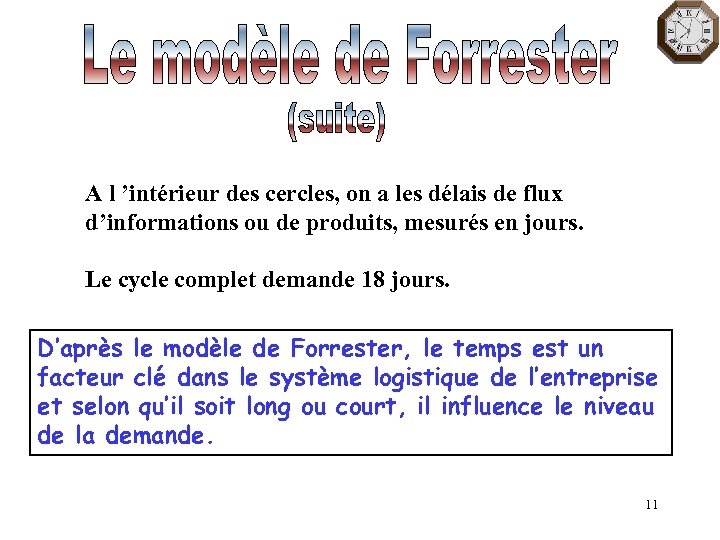 A l ’intérieur des cercles, on a les délais de flux d’informations ou de