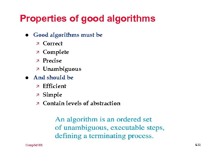 Properties of good algorithms l l Good algorithms must be ä Correct ä Complete