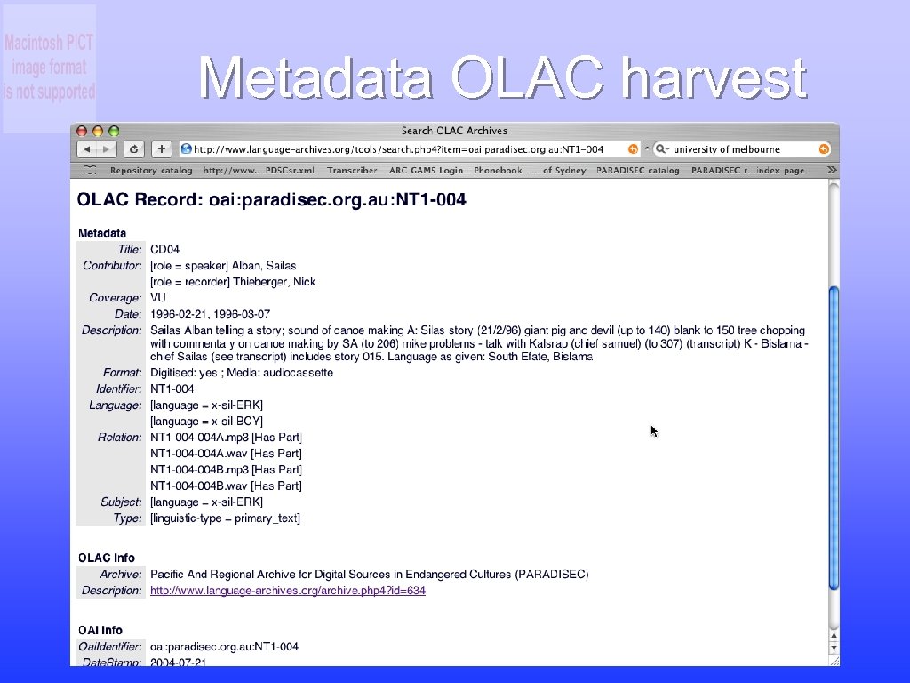 Metadata OLAC harvest 