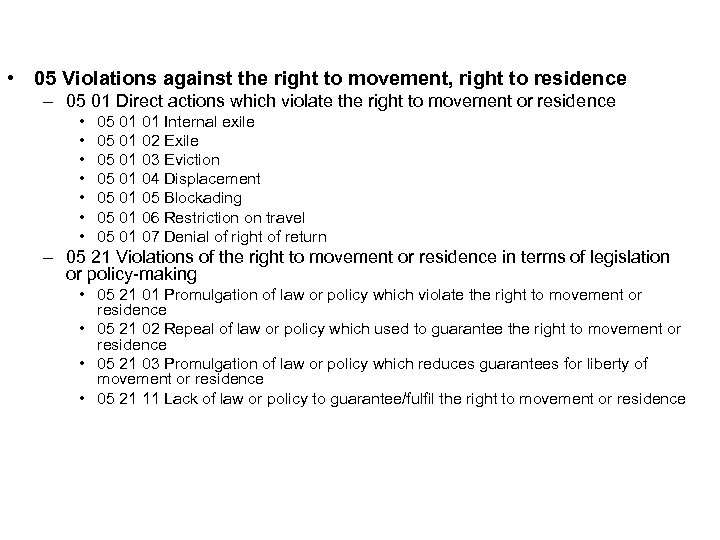  • 05 Violations against the right to movement, right to residence – 05