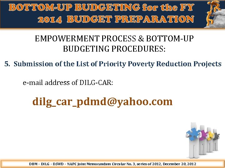 BOTTOM-UP BUDGETING for the FY 2014 BUDGET PREPARATION EMPOWERMENT PROCESS & BOTTOM-UP BUDGETING PROCEDURES: