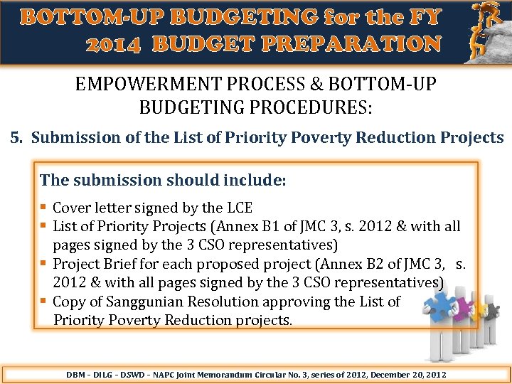 BOTTOM-UP BUDGETING for the FY 2014 BUDGET PREPARATION EMPOWERMENT PROCESS & BOTTOM-UP BUDGETING PROCEDURES: