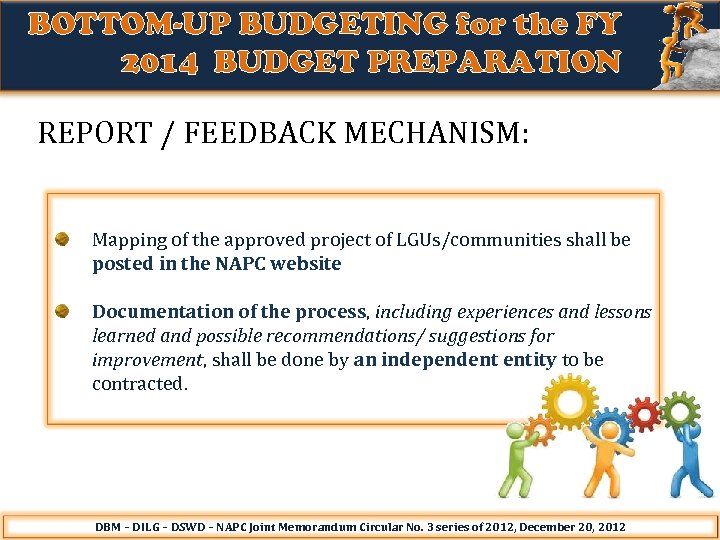 BOTTOM-UP BUDGETING for the FY 2014 BUDGET PREPARATION REPORT / FEEDBACK MECHANISM: Mapping of